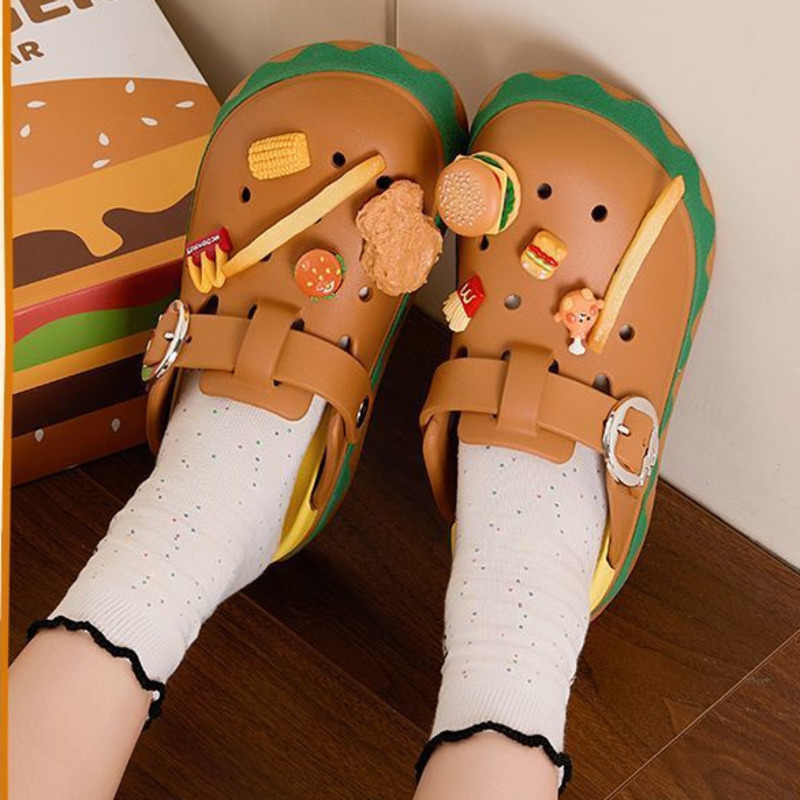 Summer Clothing Wraps - Lustige Hamburger-Sommer-Hausschuhe, niedliche Cartoon-Accessoires, Schuhe, wasserdichte