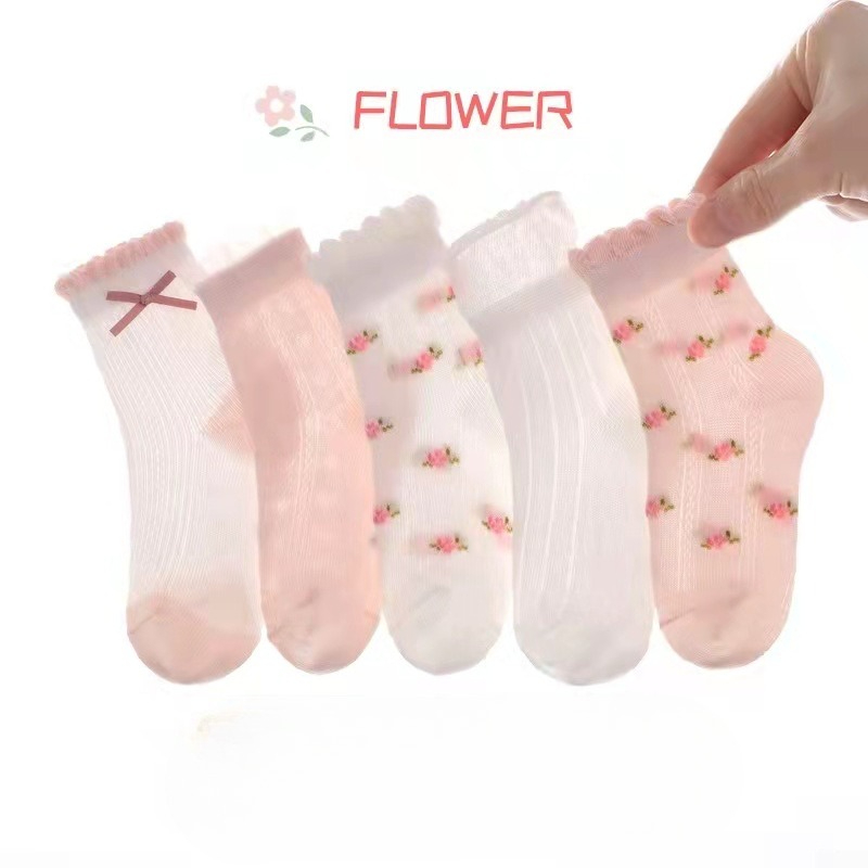 Summer Clothing Baby Girl - Mädchensocken mit niedlichem Blumenmuster, Kindersocken, 5